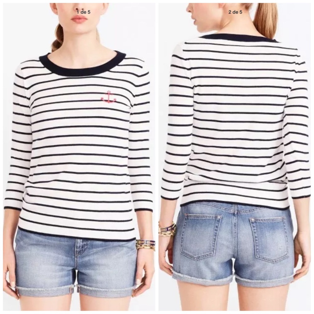 J. Crew  Striped Anchor Nautical Sweater